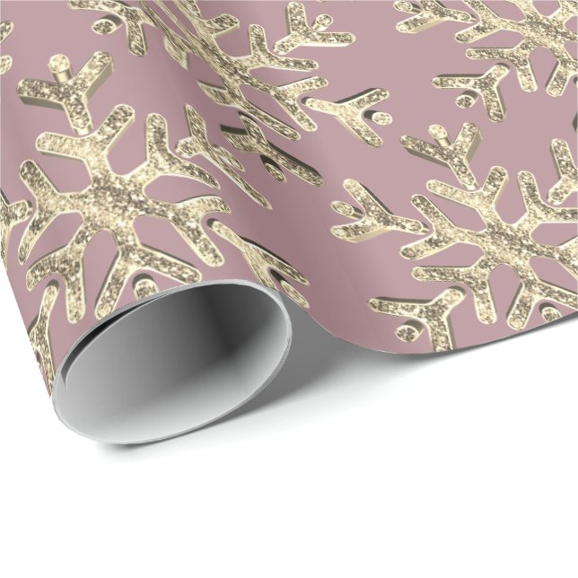 Papier Cadeau Flocons de neige modernes élégants de Noël d'or de (Coin rond)