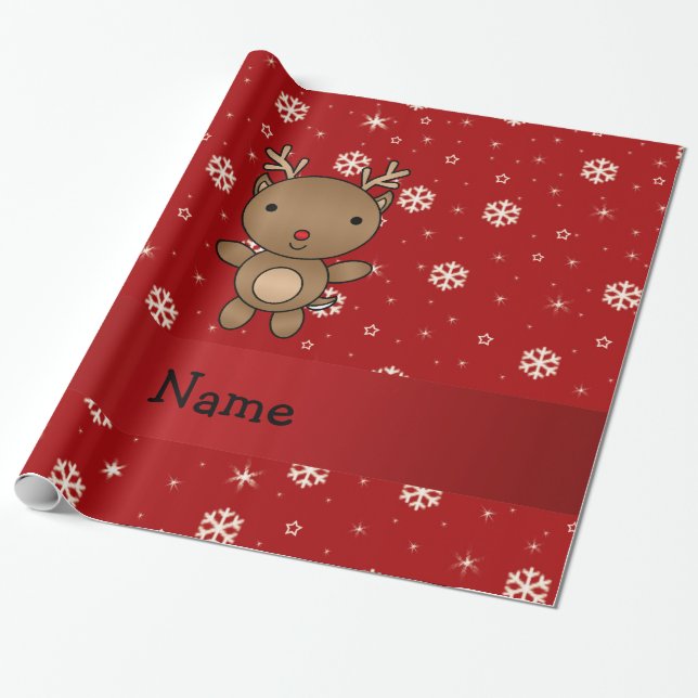 Papier Cadeau Flocons de neige nommés personnalisés de rouge de (Déroulé)