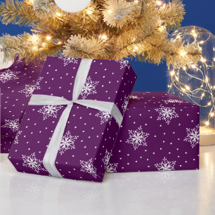 Papier Cadeau Flocons de neige pois blancs Noël violet