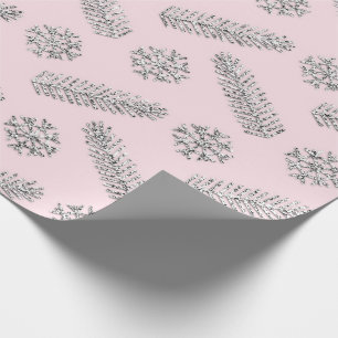 Papier Cadeau Flocons de neige roses de vacances d'arbre de Noël