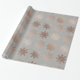 Papier Cadeau Flocons de neige roses modernes élégants d'or de