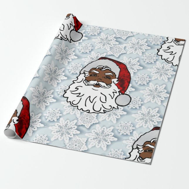 Papier Cadeau flocons noirs africains de père Noël (Déroulé)