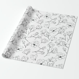 Papier Cadeau Floral à croquis noir et blanc moderne