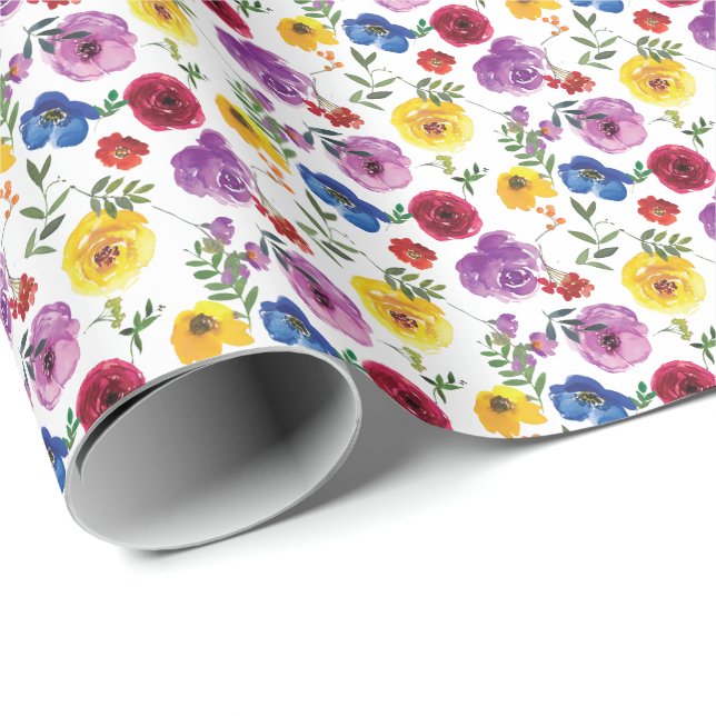 Papier cadeau floral aquarelle vif et audacieux (Coin rond)