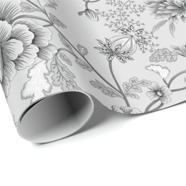 Papier Cadeau Floral argenté et colibri (Coin rond)