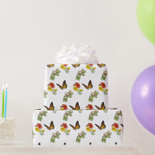 Papier Cadeau Floral avec papillon