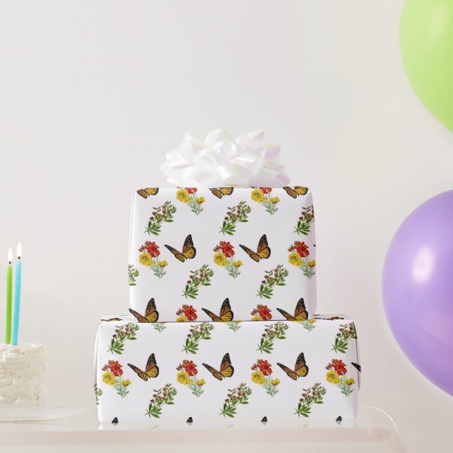Papier Cadeau Floral avec papillon (Cadeaux de fête)