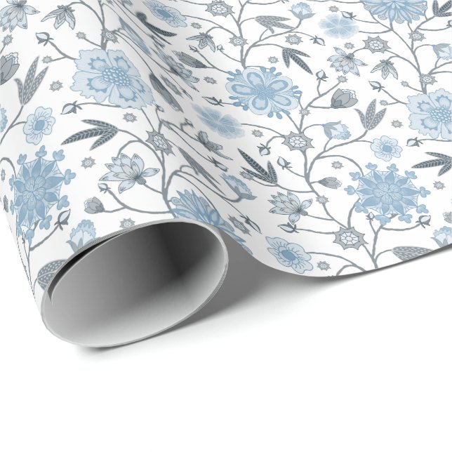 Papier Cadeau Floral bleu (Coin rond)