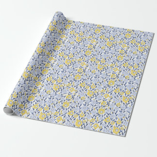 Papier Cadeau Floral bleu jaune - Fleurs sauvages - marguerites