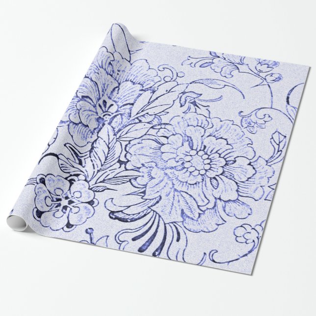 Papier Cadeau Floral bleu vintage (Déroulé)