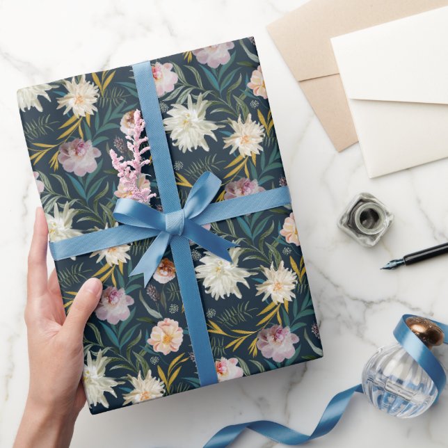 Papier Cadeau Floral Blooms Marine Peint (Cadeaux)