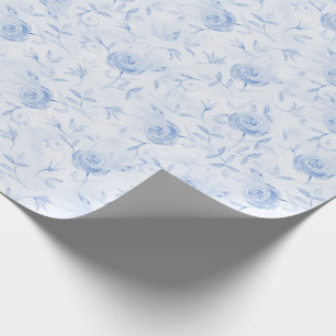 Papier Cadeau Floral Blue Roses Elegant Mariage damassé