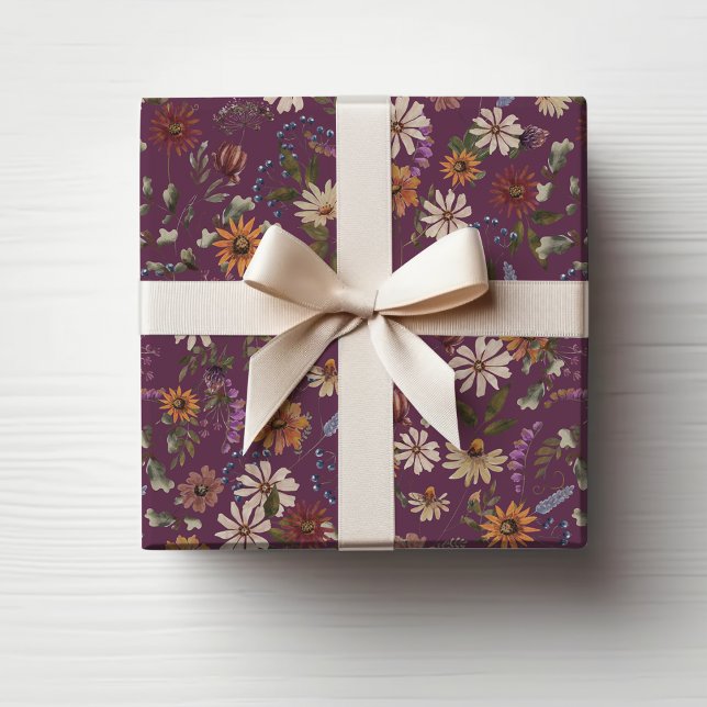 Papier Cadeau Floral Bourgogne (Burgundy Floral Wrapping Paper
)
