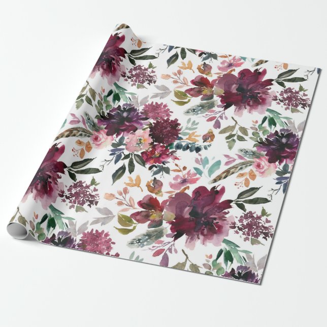 Papier Cadeau Floral Bourgogne (Déroulé)