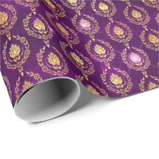 Papier Cadeau Floral Damask Halloween Spell Gold Purple Motif