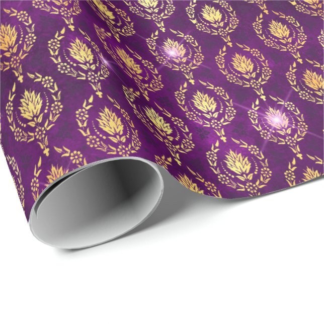 Papier Cadeau Floral Damask Halloween Spell Gold Purple Motif (Coin rond)