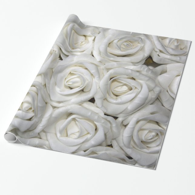 Papier Cadeau Floral élégant abstrait de jardin de roses blancs (Déroulé)