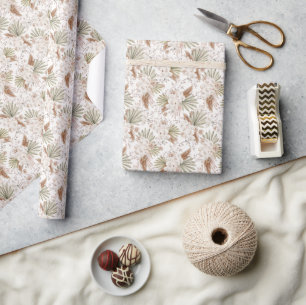 Papier Cadeau Floral et plumes de Bohème