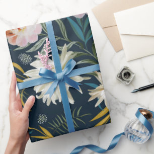 Papier Cadeau Floral Flores Marine Peint Grandes Fleurs À Grande