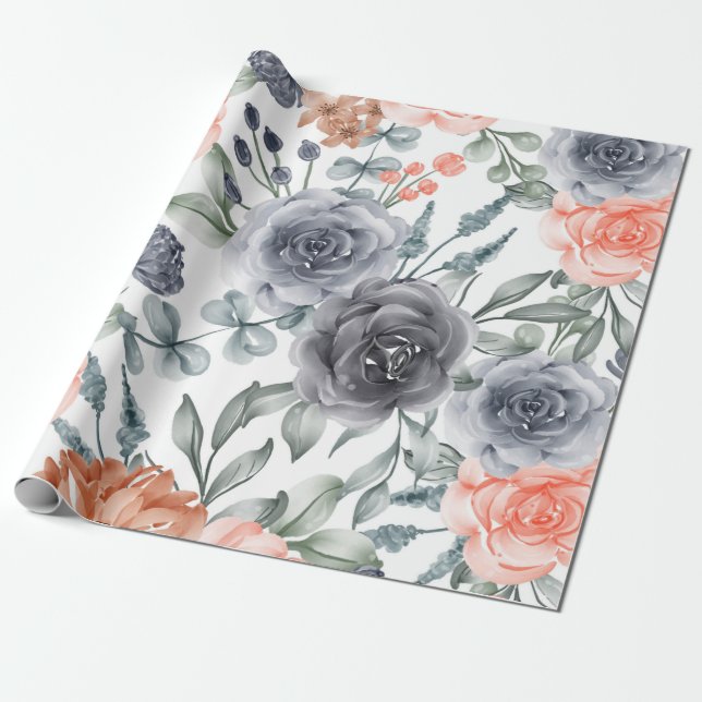 Papier Cadeau floral gris tendance (Déroulé)