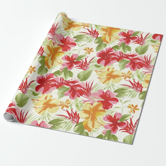 Papier Cadeau Floral hawaïen de ketmie tropicale (Déroulé)