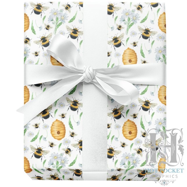 Papier Cadeau Floral Honey Bees Wrapping Paper (Créateur téléchargé)