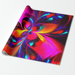 Papier Cadeau Floral moderne Art Abstrait Rouge Bleu Motif #07