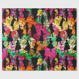 Papier Cadeau floral noir du milieu du siècle 1950 silhouette vi