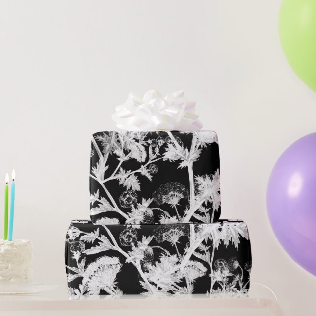 Papier Cadeau Floral noir et blanc (Cadeaux de fête)