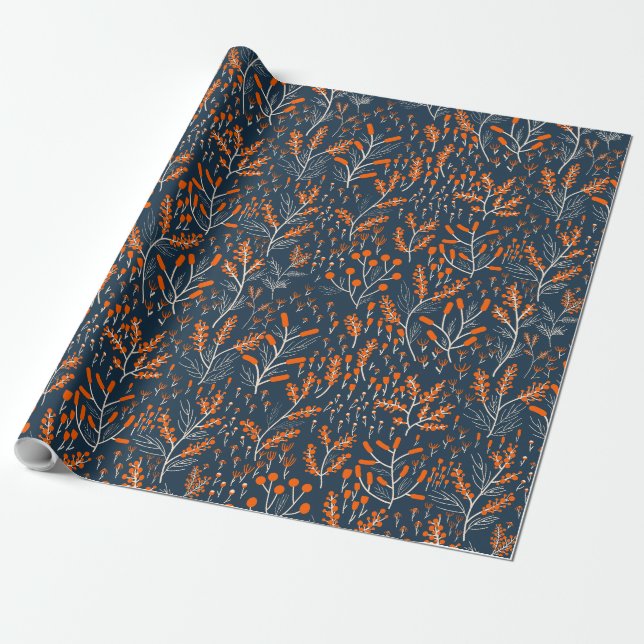 Papier Cadeau Floral orange et bleu (Déroulé)