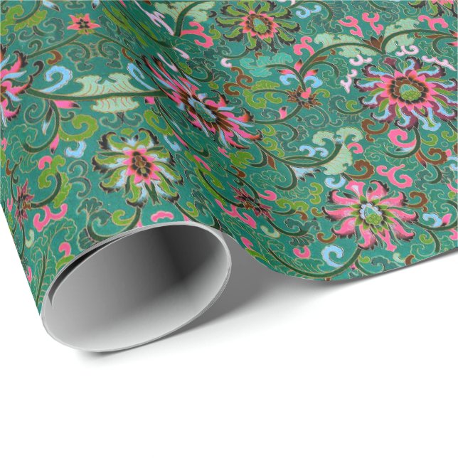 Papier Cadeau Floral oriental antique (Coin rond)