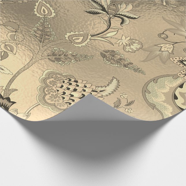 Papier Cadeau Floral Oriental Garden Or Sepia Foxier Verre (Coin)