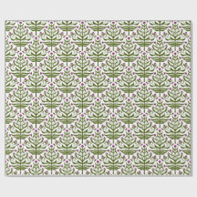 Papier cadeau floral ramifié violet et vert