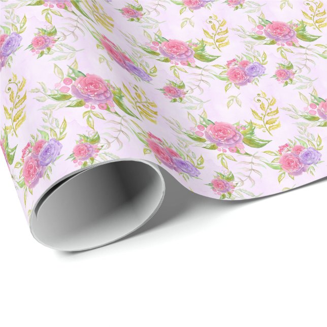 Papier Cadeau *~* Floral Romantique Rose Fleurs (Coin rond)