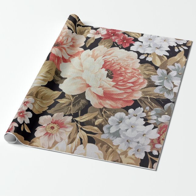 Papier Cadeau Floral Rose à l'ancienne (Déroulé)