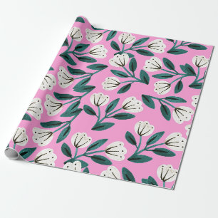Papier Cadeau Floral rose et blanc