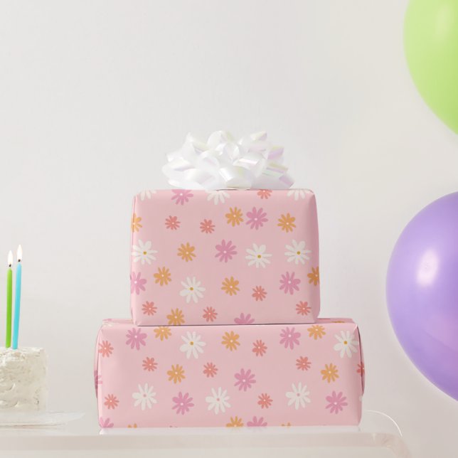 Papier Cadeau Floral rose et orange de marguerite (Cadeaux de fête)