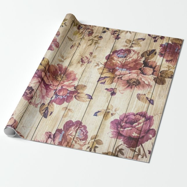 Papier Cadeau Floral Rose vintage (Déroulé)
