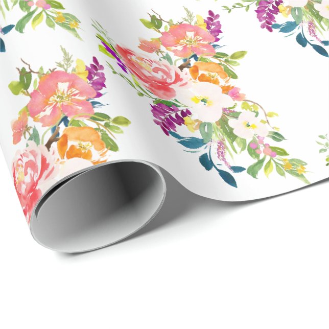 Papier Cadeau Floral rouge rose (Coin rond)