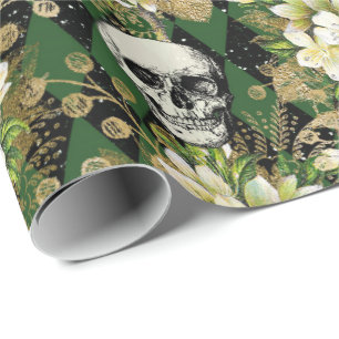 Papier Cadeau Floral & Skuls Gothique Grunge Motif de Noël