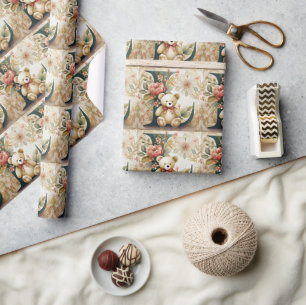 Papier Cadeau FLoral Teddy Bear lettre L