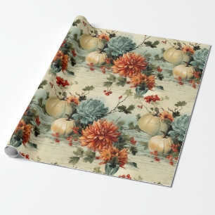 Papier Cadeau Floral Thanksgiving Motif Vintage (1)