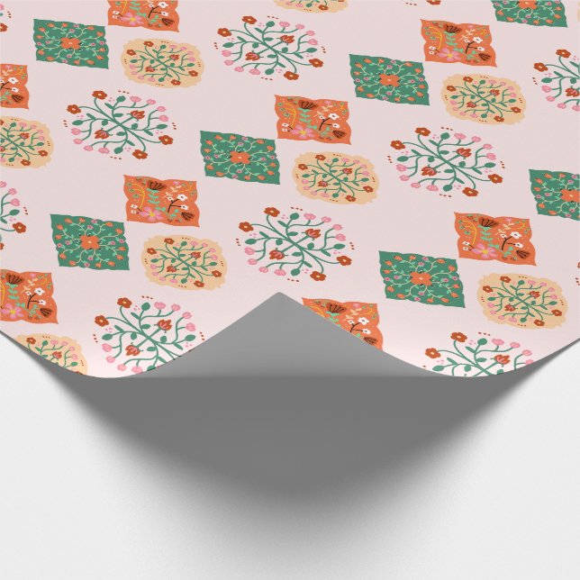 Papier Cadeau Floral Tile Wrapping Paper | Folk Garden Pattern G (Coin)
