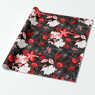 Papier Cadeau Floral tropical rouge détaillé