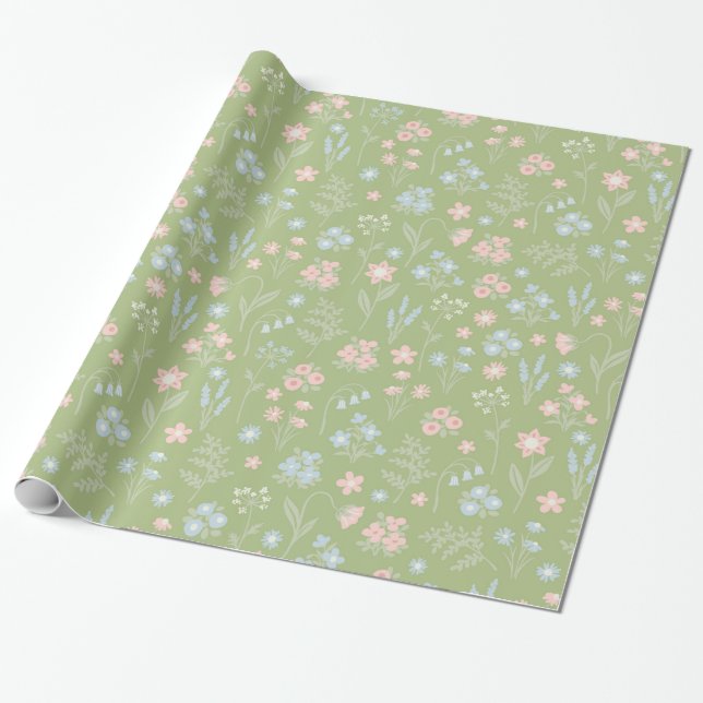 Papier Cadeau Floral vert Silly Goose Spring Floral (Déroulé)