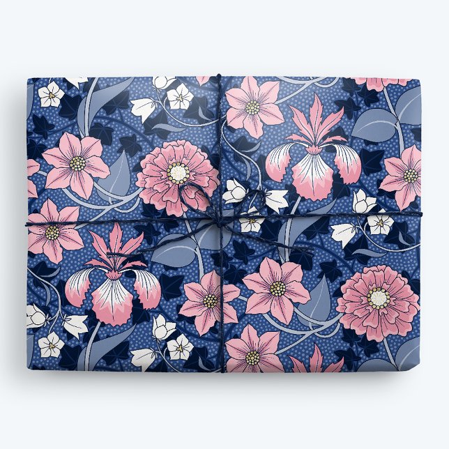 Papier Cadeau Floral victorien bleu et rose (Créateur téléchargé)