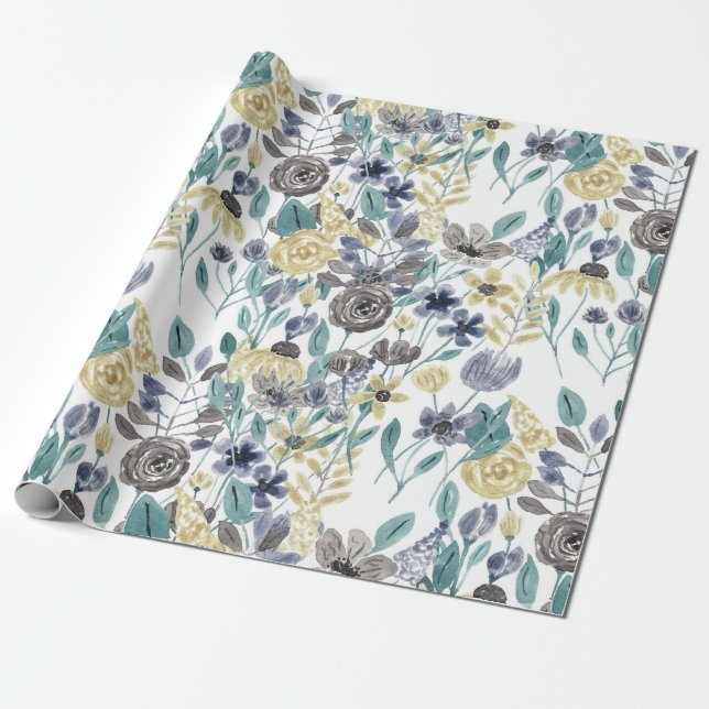 Papier Cadeau Floral Watercolor (Déroulé)