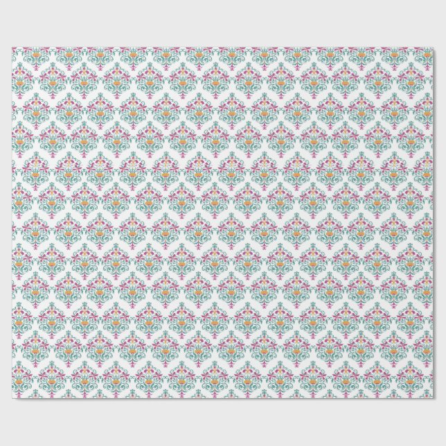 Papier Cadeau Floral Whimsy Moderne Damask Delight. (Plat)