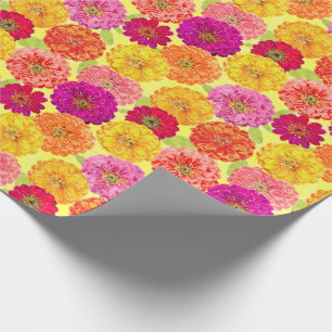 Papier Cadeau Floral Zinnia Jaune, rose, orange Botanique