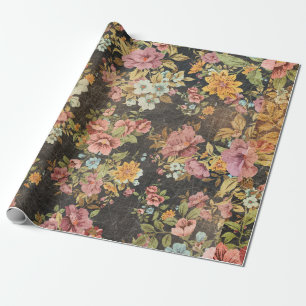 Papier Cadeau Flore classique sur noir